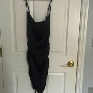 Rusched black satin dress mini